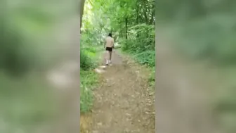 Naked hiking and sucking off a gigantic penis
