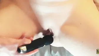 Squirty lips getting bound to the bed and teased with her vibrators See her squirt and squirm XXX PART one