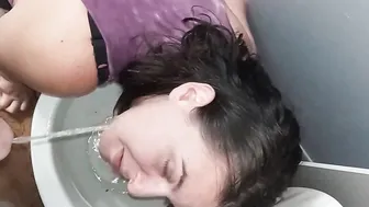 Oral Sex over restroom Drinking Daddys Piss on all fours