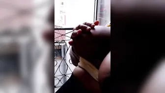 I get caught having fun with my nipples on balcony