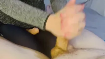 I make him cum threatened by fake-cock (amateur hand job)