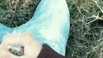 Foreskin cum mess - Jizzed outdoors