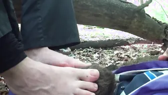 FootFetish outdoors. I serve as a coaster and a feet mat into the forest so that she does not got