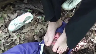 FootFetish outdoors. I serve as a coaster and a feet mat into the forest so that she does not got