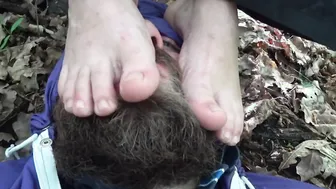 FootFetish outdoors. I serve as a coaster and a feet mat into the forest so that she does not got