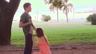 Romantic and passionate met inside the park
