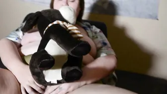 Rubbing a SOFT stuffie all over my body into a SILKY robe