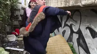 Ginger Nympho blows dicks and getting boned into outside by her friends