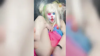 Clown chick Ejaculates on Huge Sex Toy