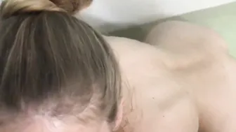 spied on a friends lover masturbating inside the restroom could not resist and offered to suck and cum into her