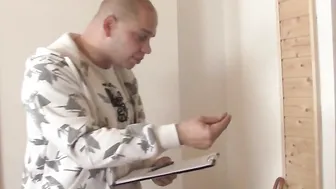 Delivery guys share blonde slim old lady