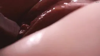 Extremely close-up. Sperm leaking down the cunt