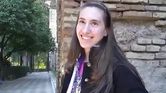 18yo PURE opens her cunt up with a HUGE PENIS. She only had licked dicks before