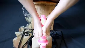 Skinny Cougar Showing Off Foot Well Sensual Talking And Stroking Sex Toy With Foot