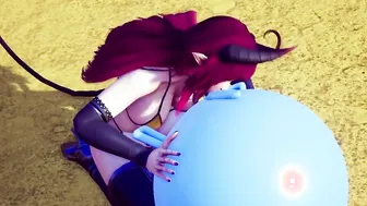 Demon bimbos blowing off a bouncing ball.