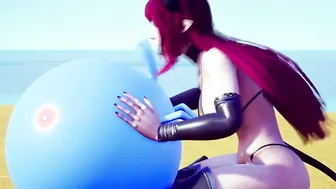Demon bimbos blowing off a bouncing ball.