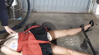 Milking hooters into nylons