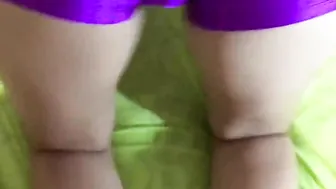 Dry humping a huge booty into pants shiny spandex doggy style