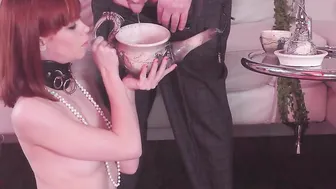Cum licking red haired slave services her dominatrix