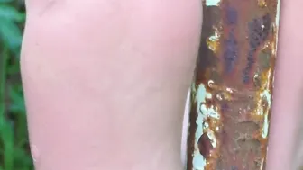 Beauty bare foot and nylon soles – public close-ups