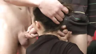 A very sexy bimbo gangbanged by a lot of rough penis