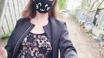 Hottie women walking inside transparent lace dress
