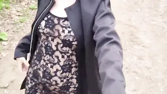 Hottie women walking inside transparent lace dress