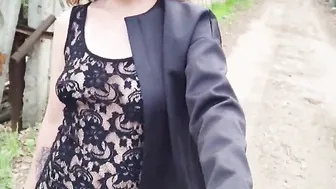 Hottie women walking inside transparent lace dress