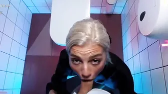 Barmaid blown a gigantic cock inside the bar restroom