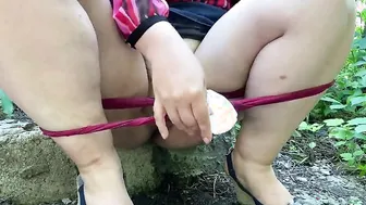 Golden nectar of a lusty cougar into outdoors