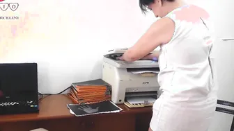 The silly secretary wondered why the scanner was scanning everything. The fool tried to scan her hand 2 hands titties.