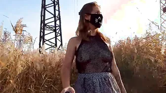 Women inside mesh clothes masturbates and takes a selfie