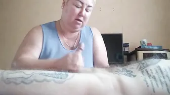 Fingers my cock then rides it with shaking boobies