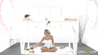 Under Table porn video – Romy Indy amazed by her masseurs long cock
