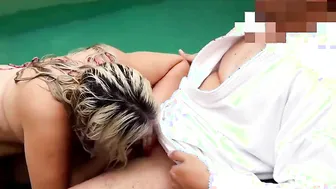 Seeing maid bathing into the pool boss cant resist and