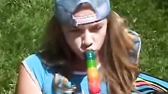 18 Year Old rubbing her clitoris public