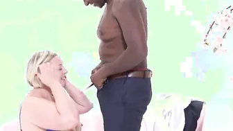 Chubby white old cougar takes ebony penis