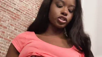 Deepthroating black Beauty blows point of view penis and talks kinky