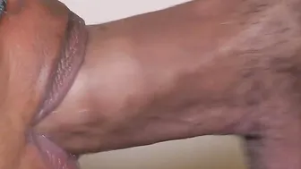 Gigantic white dick jizzes into black skank mouth and drink