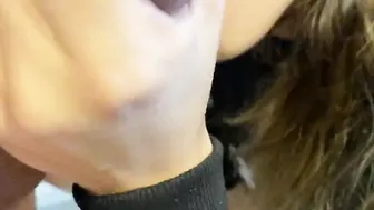 Shy Teens with Long Tongue receives gigantic Cummed on her