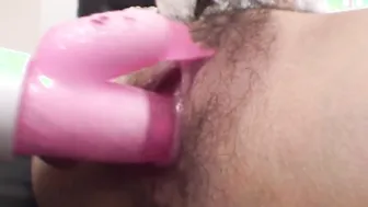 Japanese cosplay Japanese hoe sticks dildo inside her bushy snatch