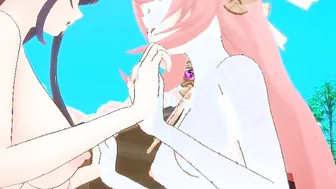 (HD60FPS)YAE MIKO AND RAIDEN SHOGUN HAVE A 3SOME WITH TRAVELER INTO HOMEMADE ONSEN(Serenitea pot)