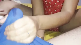 Toejob+hand job at the same time made him cum into his
