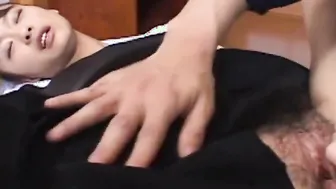 Doggystyled japanese teens getting soak with finger boned
