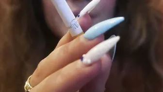 SMOKE BONDAGE CUNT WITH MOUTH into shorts SMOKE a CIGARRET showing FINGER
