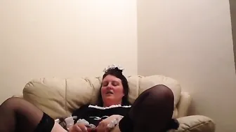 Caught masturbating into the front room clothed up as a