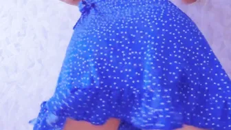 cunt with mouth teases her amazing pink snatch from under the skirt
