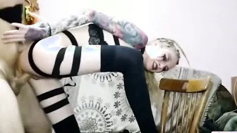 Slender submissive skank gets slap after has been used by her lord