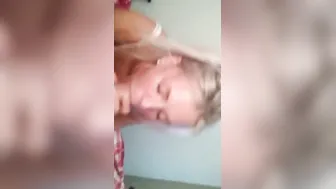 Blonde barbie GF sucking off gigantic dick