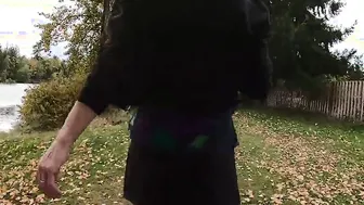 A walk around the lake with Longpussy. Short Slutty Skirt